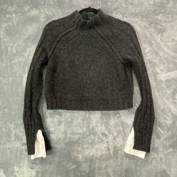BROCHU WALKER Sweaters - BROCHU WALKER Women Wool Sweater Sz M Black Crop Alpaca Casual Scholar 3-33